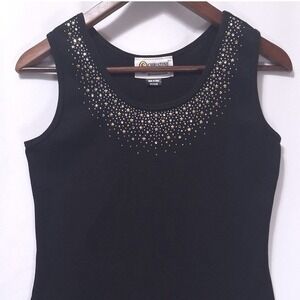 Vtg Christine Alexander Swarovski Crystal Star Tank Top Womens M Black Y2K 90s